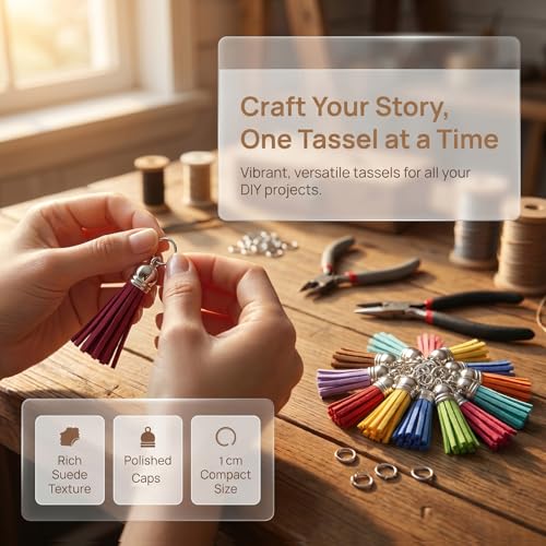 Leather Tassel Charms for Keychain Making - 50 Piece DIY Craft Set