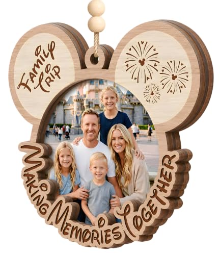 MeoDen Family Photo Frame Ornament - 4x4 Wooden Keepsake for Christmas Tree