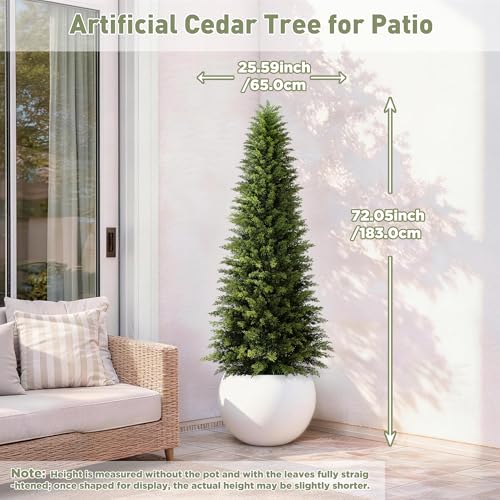 6ft Artificial Cedar Topiary Tree, Realistic Faux Evergreen Outdoor Plant