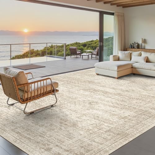 Washable 8x10 Area Rug - Soft Vintage Non-Slip Carpet for Living Room