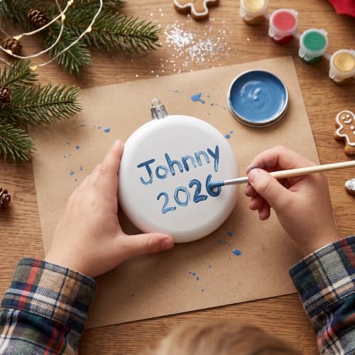 DIY Paintable Blank Christmas Ornaments Kit - 12 Flat Discs & Stencils