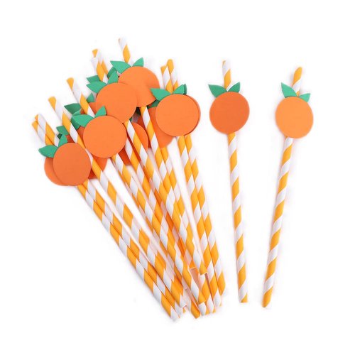Orange Paper Straws - Biodegradable Disposable Drinking Striped PaperStraws 15 Pieces, Little Cutie Straws, Little Cutie Baby Shower Decorations, Little Orange Themed Birthday Decorations