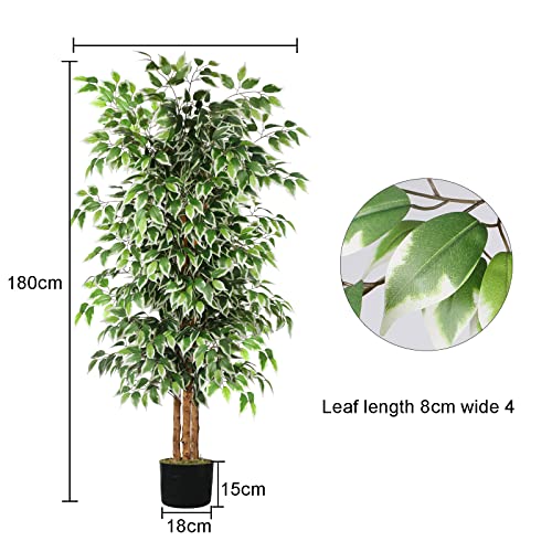 6FT Artificial Ficus Tree with Natural Wood Trunk - Faux Indoor Plant