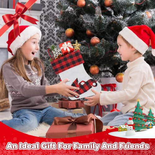 Asisca 100 Pack Mini Christmas Stockings 7.8'' Red Black Buffalo Plaid Holiday Decor