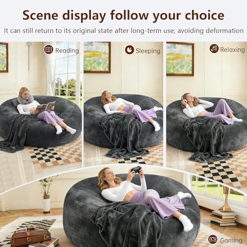 6FT Memory Foam Bean Bag Chair - Large Soft Plush Lounge Chair for Adults