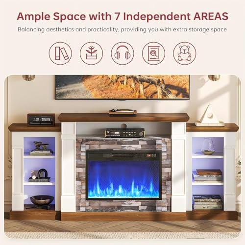 70-Inch Electric Fireplace TV Stand with Open Storage - White & Black Variants
