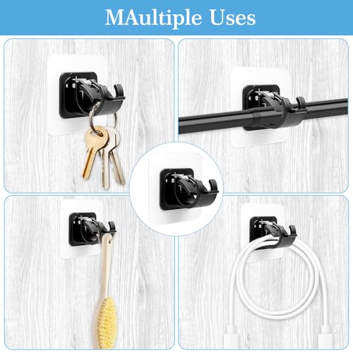8 PCS Self-Adhesive Curtain Rod Brackets - No-Drill Wall Hanger Hooks (Black)