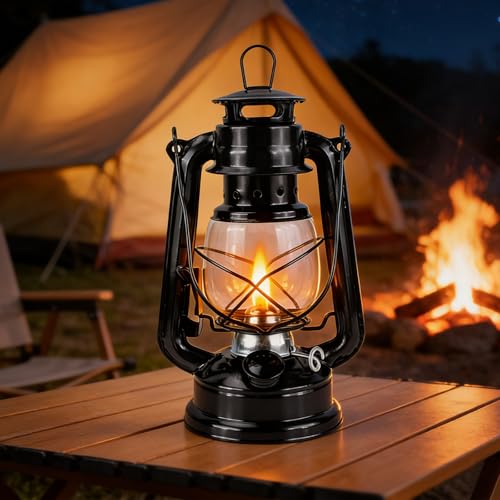 Black Vintage Kerosene Oil Lamp Indoor Hurricane Lanterns - Set of 2