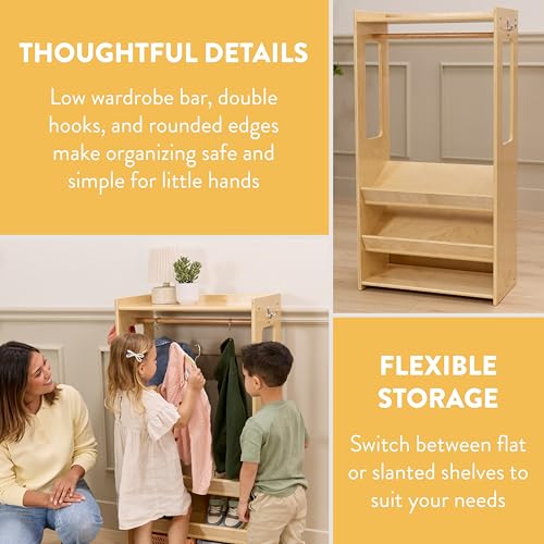 Kids Wooden Clothing Rack with Shelves and Storage Armoire