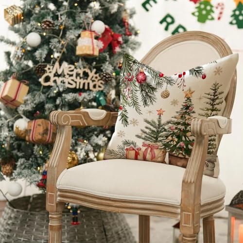 RABUSOFA 18 x 18 Christmas Pillow Cover Snowflake Tree — Multicolor