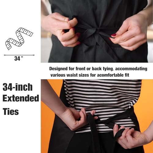 12-Pack Black Bib Aprons with 2 Pockets - Unisex Kitchen & Crafting Apron