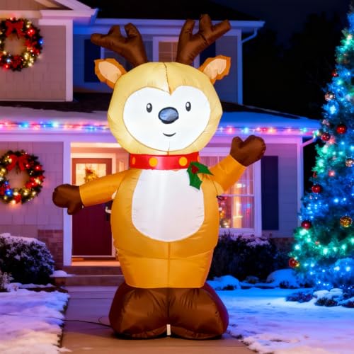 TYBEEU 4ft Inflatable Reindeer with LED Lights, Auto Blow Up Christmas Decor