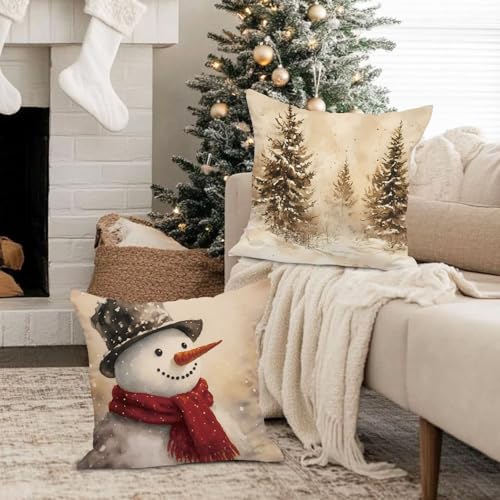 Lanpn 24x24 Christmas Throw Pillow Covers Set of 4 - Snowman Santa Reindeer Holiday Decor