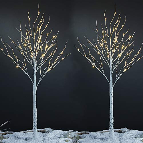 LIGHTSHARE 6 Feet 72 LED Birch Tree Lights 2-Pack Warm White Indoor Outdoor Holiday