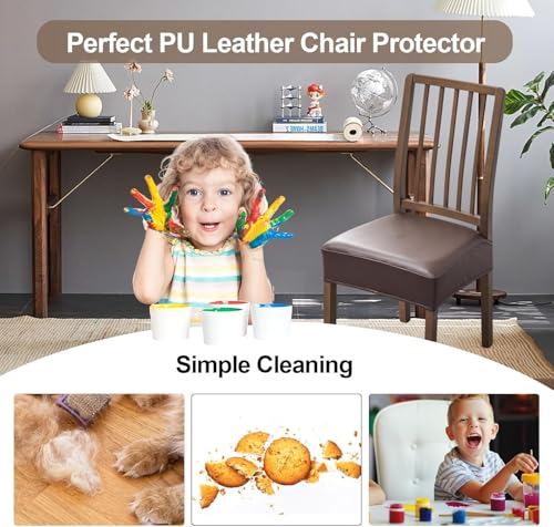 Set of 6 Waterproof PU Leather Dining Chair Covers - Removable & Washable