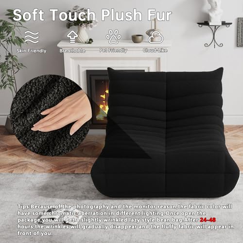Ergonomic Memory Foam Bean Bag Chair - Soft Teddy Fabric Floor Sofa