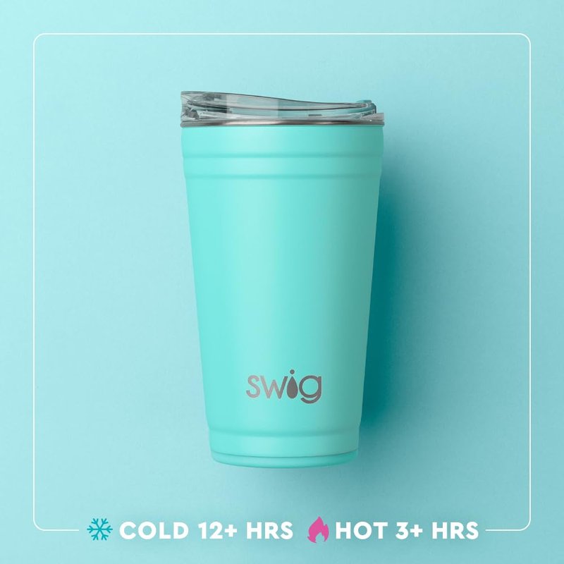 Swig Life 24oz Party Cup, Stackable Insulated Travel Coffee Tumbler with EZ Slider Lid, Cup Holder Friendly, Stainless Steel 24 oz Tumbler, Reusable Coffee Mug (Shimmer Buttercup)