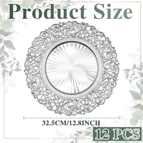 13-Inch Silver Charger Plates Set (12) Design B – Elegant Plastic Placemats for Dinner Tables