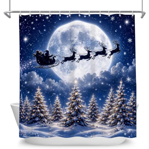 Canessioa Blue Winter Christmas Shower Curtain 72x72 inch Bathroom Decor