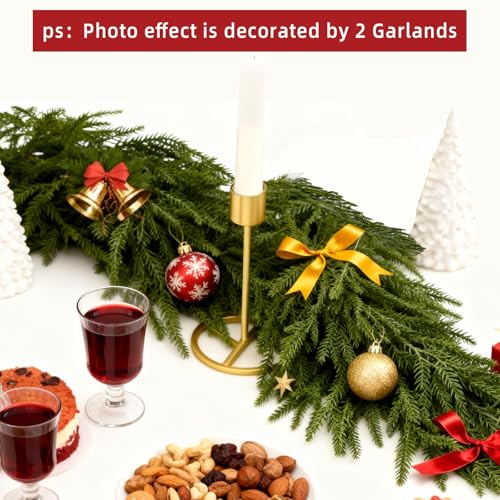 Yaquho 9 Ft Norfolk Pine Christmas Garland 2-Pack Real Touch Indoor Outdoor