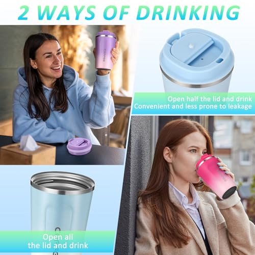 Honeydak 5-Pack 12oz Insulated Travel Mugs with Lids - Gradient Stainless Steel Tumblers