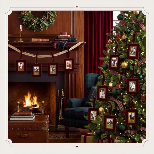 Qunclay Burgundy Velvet Christmas Picture Frame Ornaments Set, 12 pcs