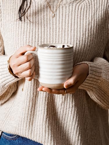 LE TAUCI Ceramic Coffee Mugs Set of 4 - 18 oz Farmhouse White Drinkware