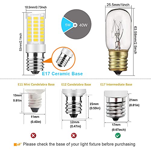 E17 LED Microwave Bulb Dimmable, 5W Daylight White 6000K (2 Pack)