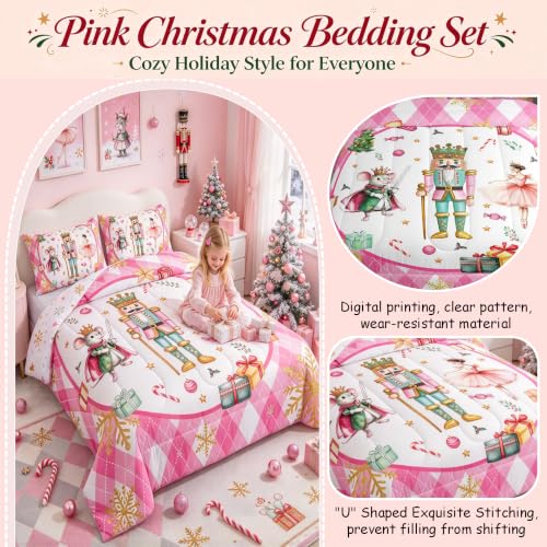 Erosebridal Pink Gold Full Size Nutcracker Comforter Bedding Set - Seasonal Home Decor
