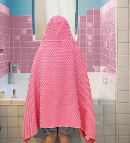 Kids Hooded Bath Towel - 100% Cotton Oversized Waffle Weave Wrap (30x56)