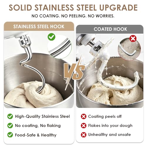 Stainless Steel Spiral Dough Hook for 4.5/5QT Tilt-Head Stand Mixers