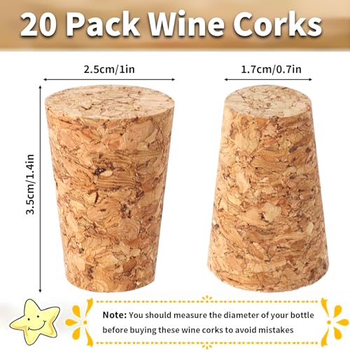 20 Pack Wooden Wine Corks - Leakproof Tapered Bottle Stoppers