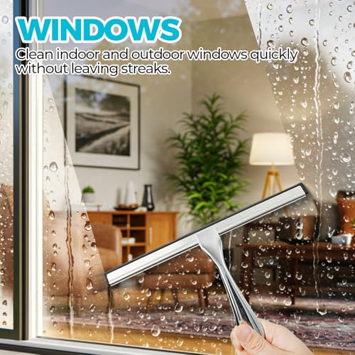 ALFLOD 12-Inch Silver Shower Squeegee for Glass Doors, Tile Walls, Car Windows