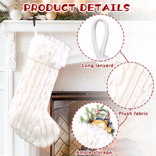 Teeanzo White 4-Pack Christmas Plush Stockings 18 Inch Faux Fur Holiday Decor