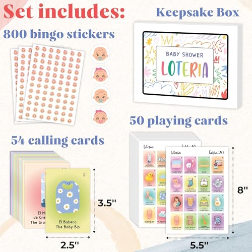 Bilingual Baby Shower Loteria Game - 50 Player Spanish & English Bingo Set