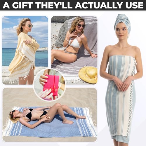 DEMMEX Organic Cotton Turkish Bath & Beach Towel 71x36 Beige - Soft & Absorbent
