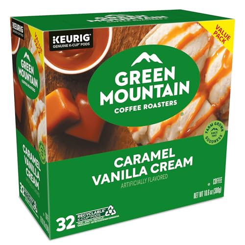 Green Mountain Coffee Roasters Caramel Vanilla Cream, Single-Serve Keurig K-Cup Pods, Flavored Light Roast Coffee Pods, 32 Count