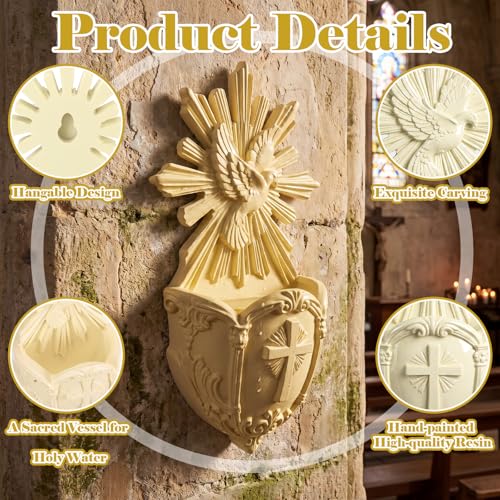 Gerrii Catholic Holy Spirit Dove Water Font Holder 5.1 Inch Wall
