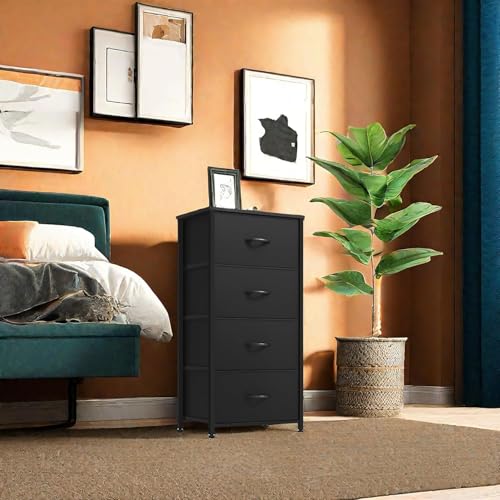 4-Drawer Fabric Storage Tower with Wooden Top and Steel Frame