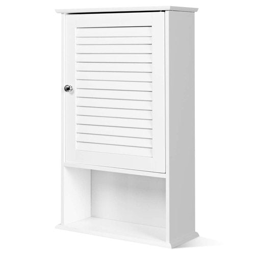 SPSUPE Single-Door Medicine Cabinet with Adjustable Shelf, Wooden Wall Storage Cabinet, Wall Mounted Bathroom Cabinet, White
