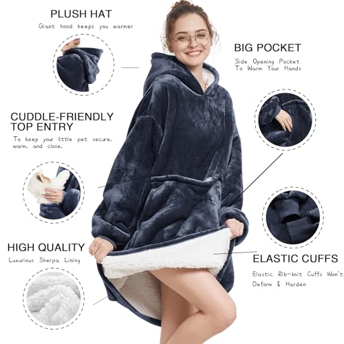 Oversized Wearable Blanket Hoodie with Sherpa Lining - One Size Fits All