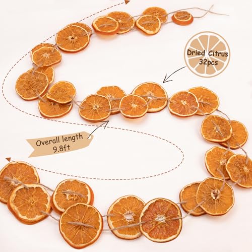10 Ft Dried Orange Slice Garland for Christmas Decor, Rustic Holiday Wreath