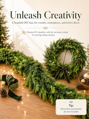 LAOWUJA 9FT Artificial Christmas Cedar Garland Real Touch Pine Greenery – 9FT / 1