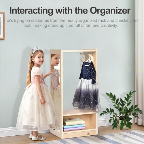 Kids Dress Up Storage Center with Full-Length Mirror and 6 Hooks