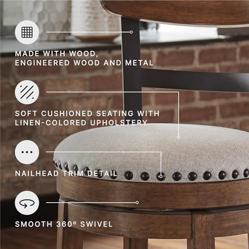 Rustic Industrial Counter Height Swivel Bar Stool with Nailhead Trim