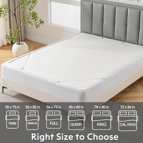 Jacquard Box Spring Cover - Stretchy Wrap Around Bed Skirt, Queen, White