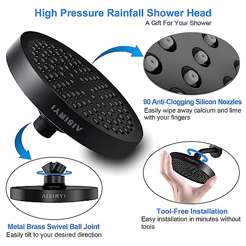 6-Inch High Pressure Rainfall Shower Head, Matte Black Adjustable Fixed