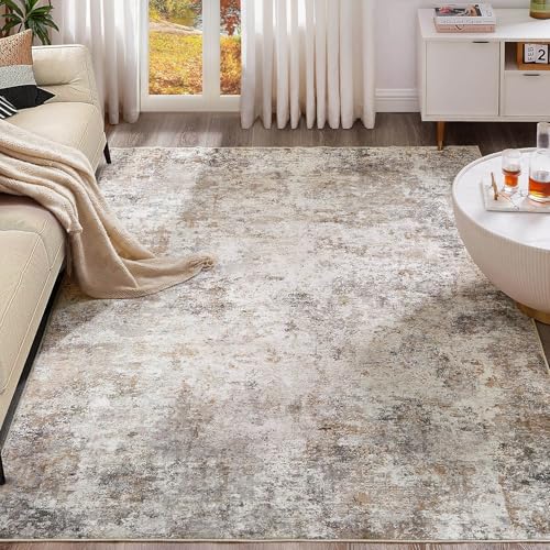 8x10 Abstract Area Rug, Washable Neutral Modern Carpet for Living Room
