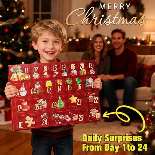 Christmas Snowy Village Advent Calendar with Santa, Reindeer, Train & Gifts - Holiday Decor Gift