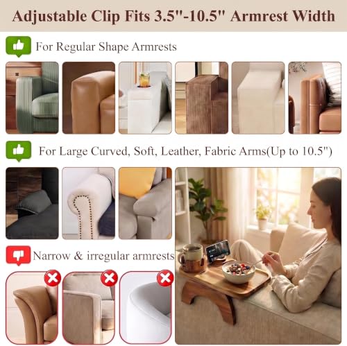 Acacia Wood Couch Armrest Tray with Rotating Phone & Cup Holder